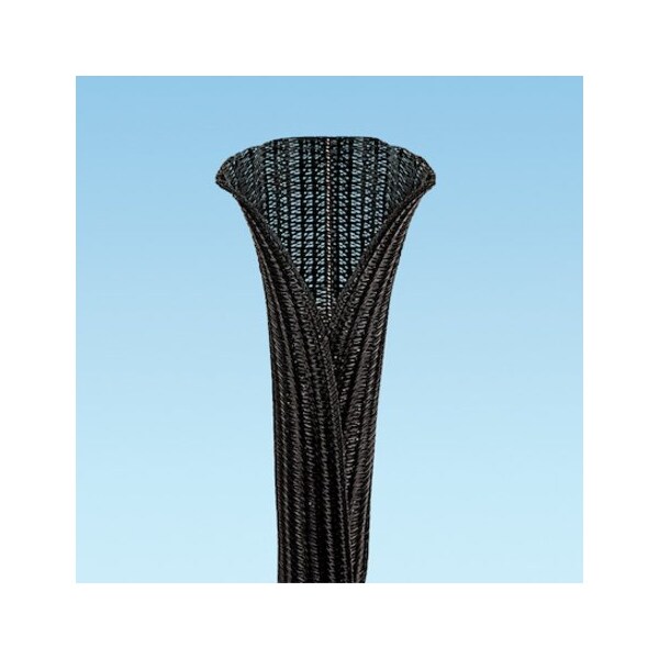 Braided Cable Sleeve, 1/4 in Inside Dia., 0.375 in Max Bundle Dia., 200 ft, Black